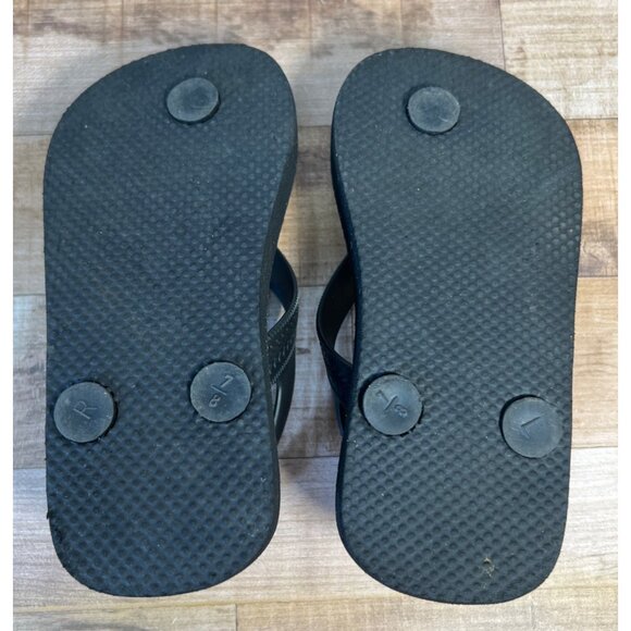 Kids Size 9 Black Flip Flops With Colorful Game Icons & Text Design - Picture 4 of 4